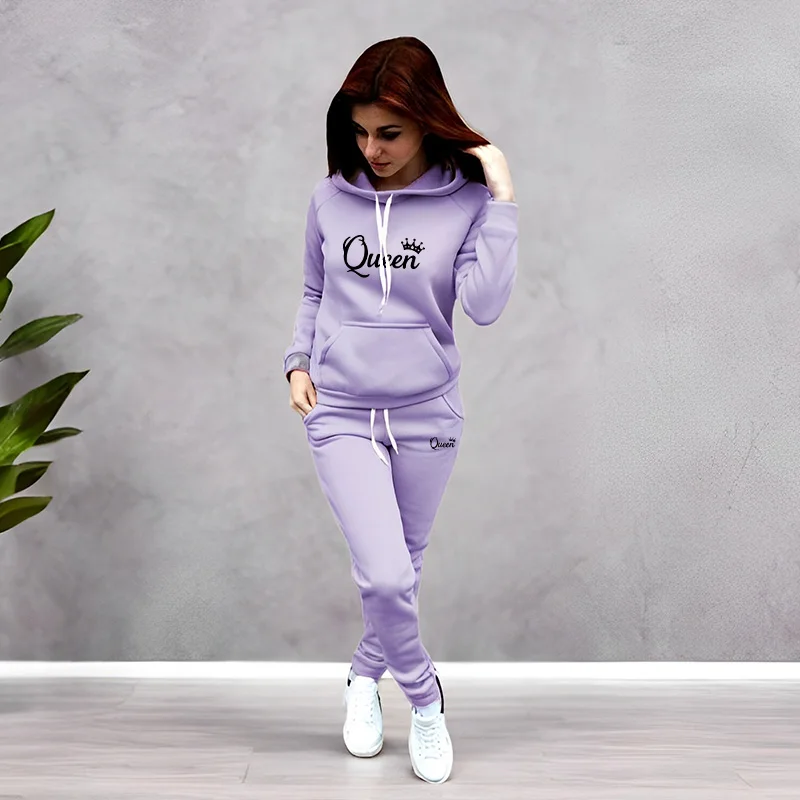 Winter Clothing Fashion - 여성 트랙수트 퀸 레터 프린팅 후드