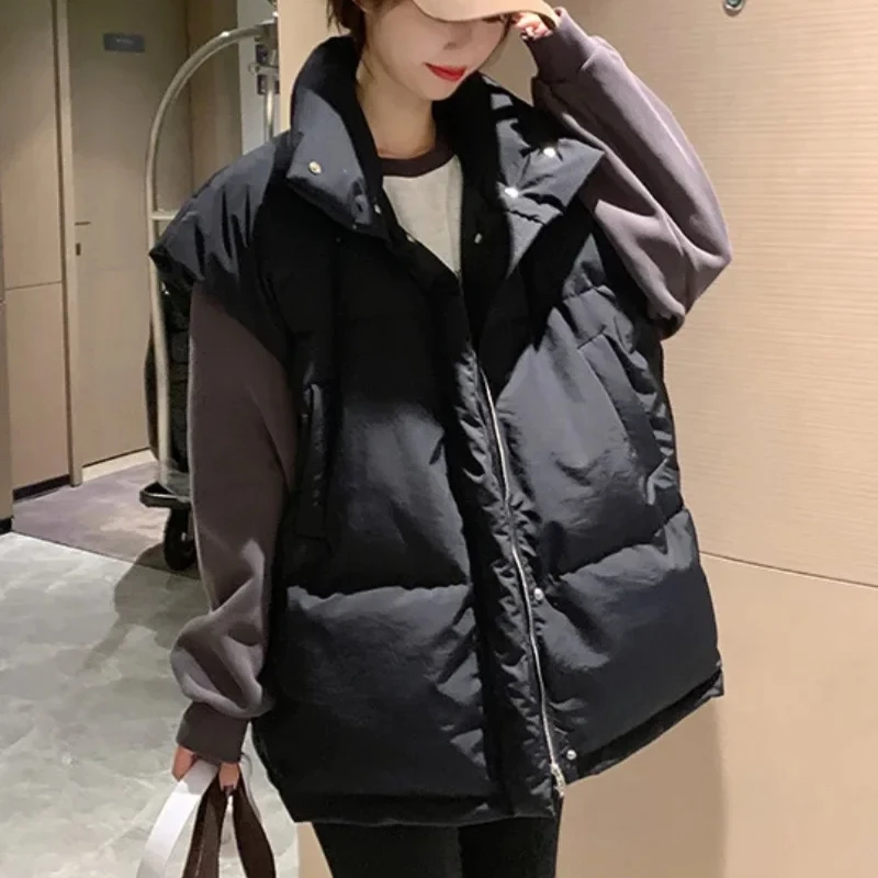 Padded Vest Gilet - 솔리드 컬러 지퍼 여성 조끼 예쁜