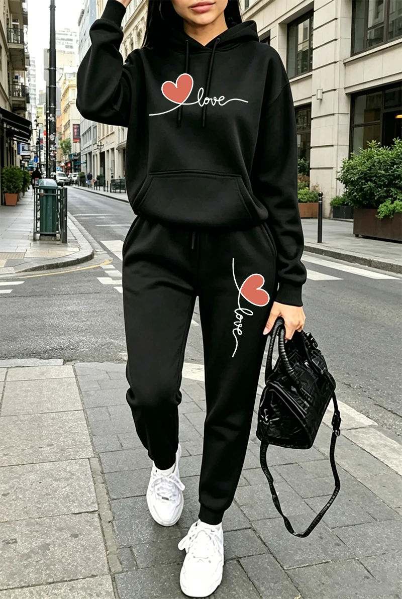Winter Clothing Fashion - 여성 트레이닝복 프린트 캐주얼 긴팔 후드티
