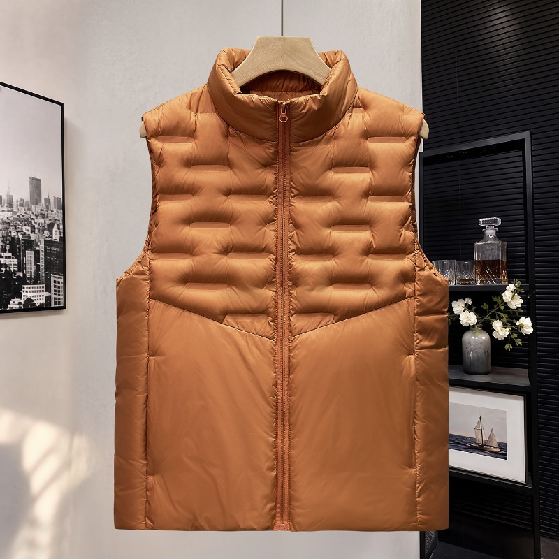 Padded Vest Gilet - 가을/겨울 남성용 스탠드 칼라 면 소재