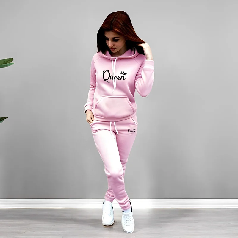 여성 트랙수트 퀸 레터 프린팅 후드 스웨트셔츠 세트 고 - Winter Clothing Fashion 리뷰 및 가격