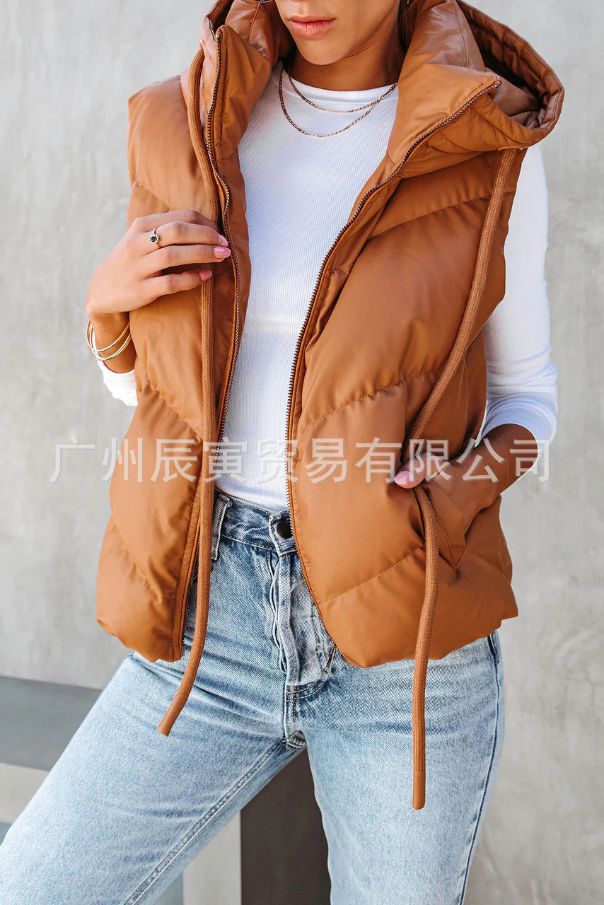 여성용 솔리드 컬러 후드 패딩 조끼 루즈한 두꺼운 짧은 - Padded Vest Gilet 리뷰 및 가격