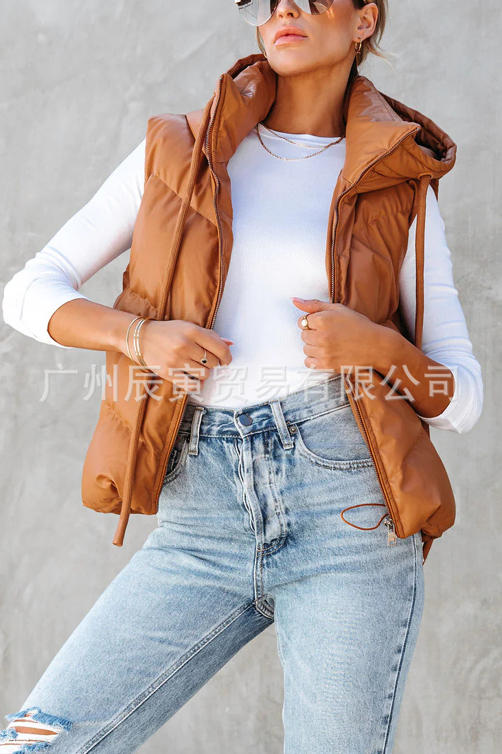 여성용 솔리드 컬러 후드 패딩 조끼 루즈한 두꺼운 짧은 - Padded Vest Gilet 리뷰 및 가격