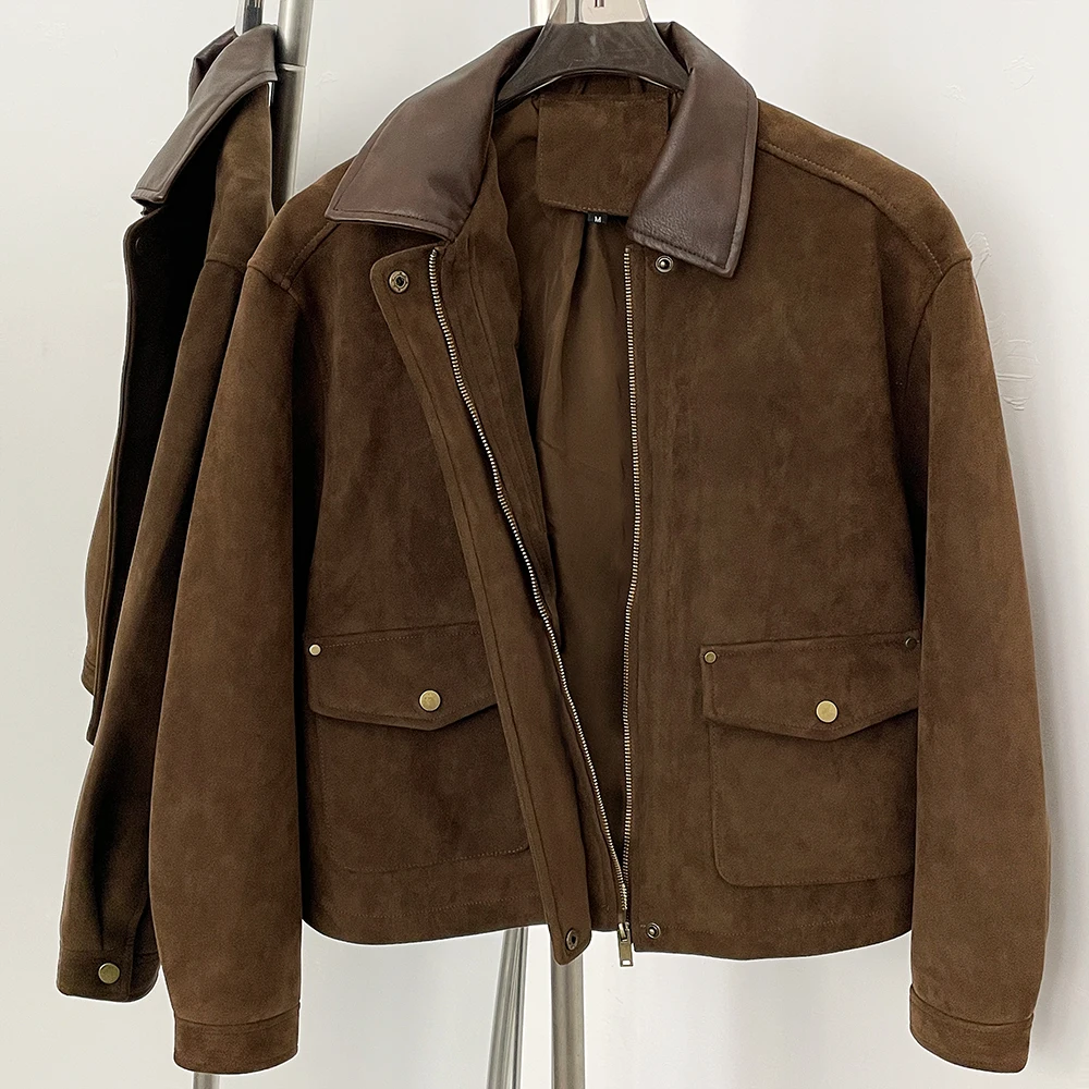가죽 재킷 인조 스웨이드 여성 봄 가을 인조 가죽 재킷 - Winter Clothing Wholesale 리뷰 및 가격