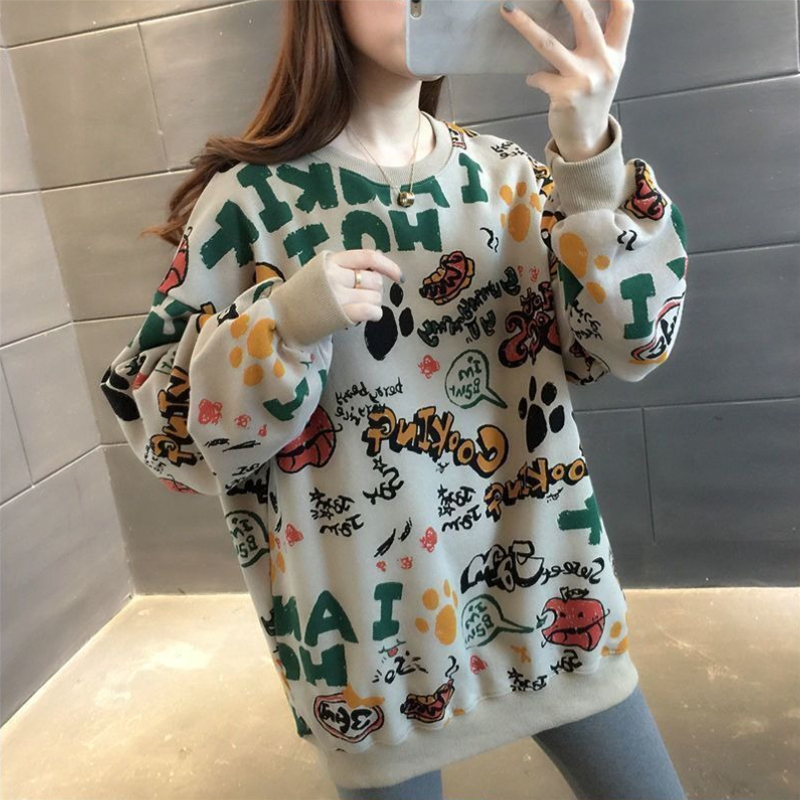 캐주얼 프린트 루즈핏 여성 스웨트셔츠 Y2K 빈티지 한 - Winter Clothing Essentials For Women 리뷰 및 가격