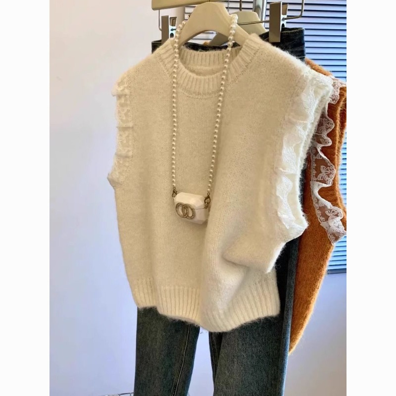 여성 스웨터 조끼 레트로 패치워크 레이스 니트 솔리드  - Winter Clothing Wholesale 리뷰 및 가격