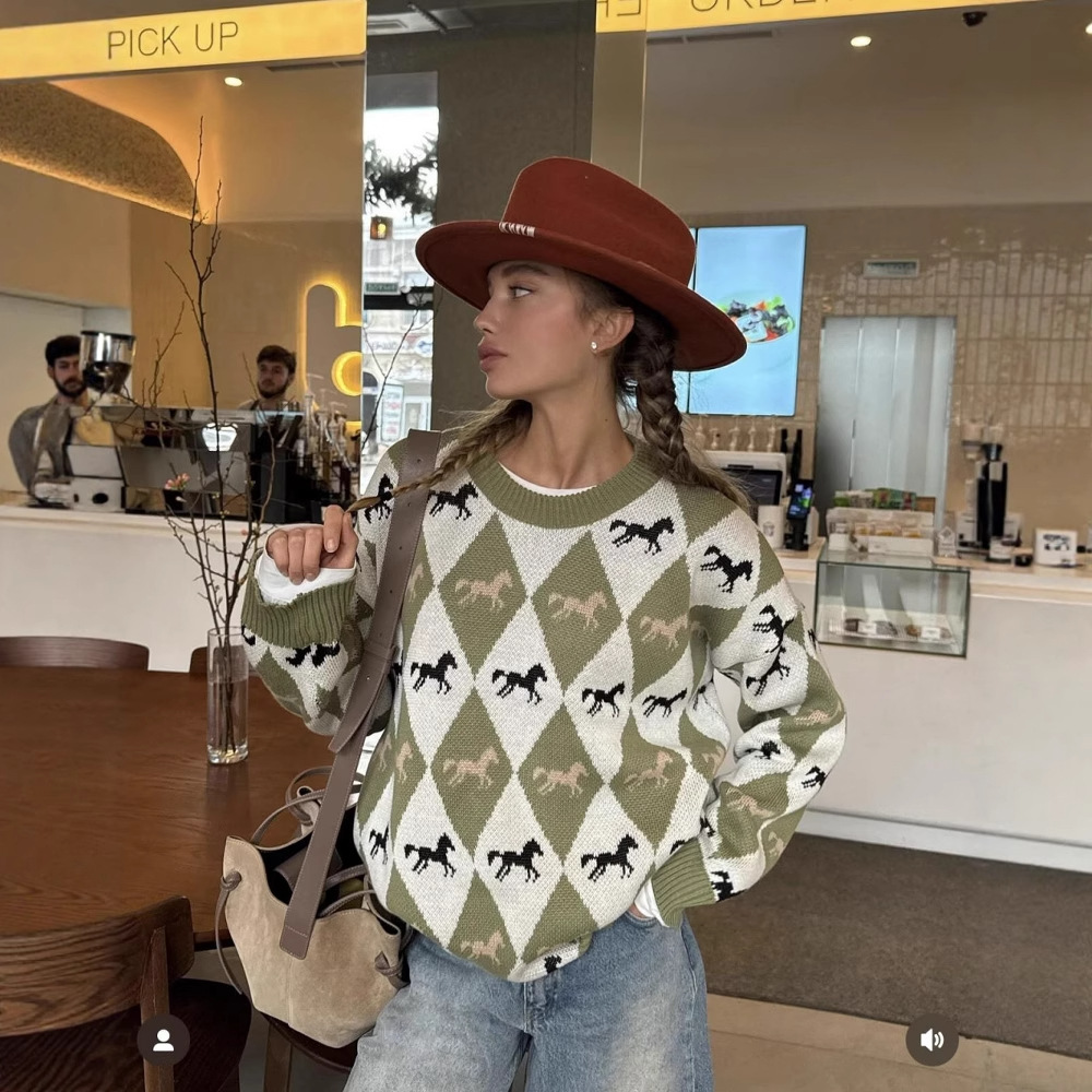 제키 니트웨어 크루넥 스웨터 니트 스웨터 대비색 자카드 - Winter Clothing Trends 2025 리뷰 및 가격