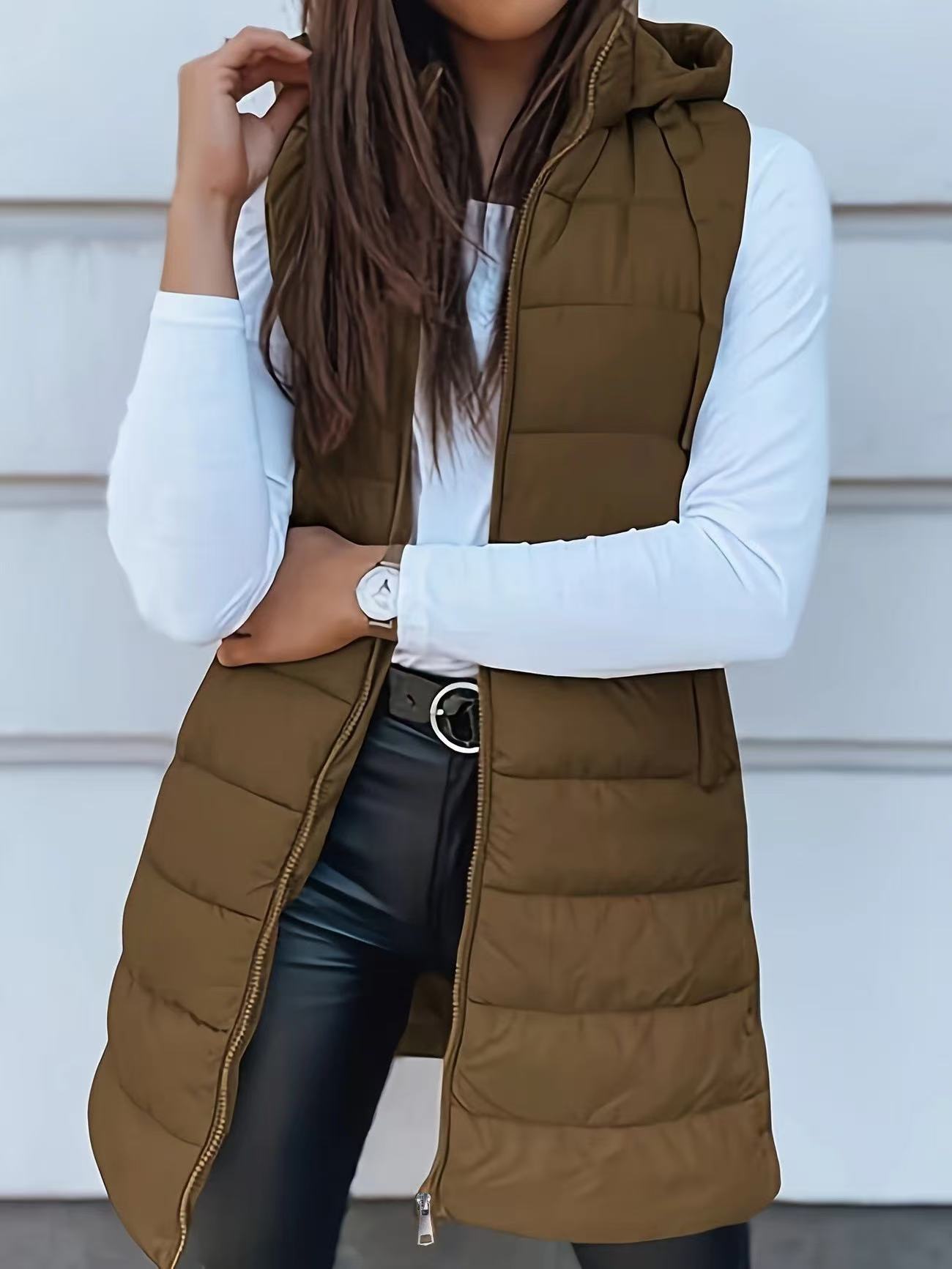 여성용 중간 길이 후드 코튼 패딩 조끼 민소매 퍼프 질 - Padded Vest Gilet 리뷰 및 가격