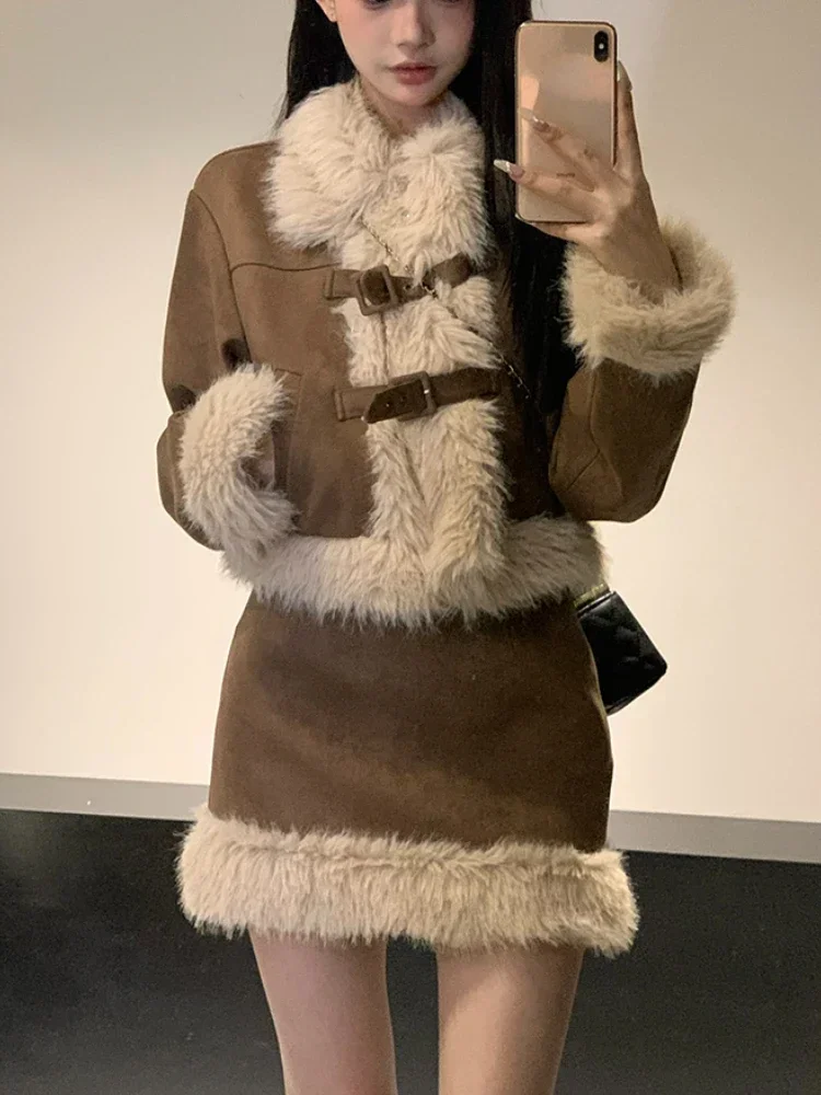 가을 레트로 인조 모피 투피스 스커트 세트 여성 캐주얼 - Winter Clothing Sale 리뷰 및 가격