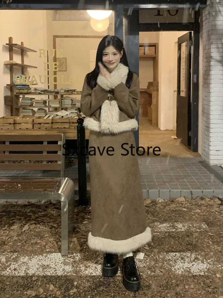 가을 레트로 인조 모피 투피스 스커트 세트 여성 캐주얼 - Winter Clothing Sale 리뷰 및 가격